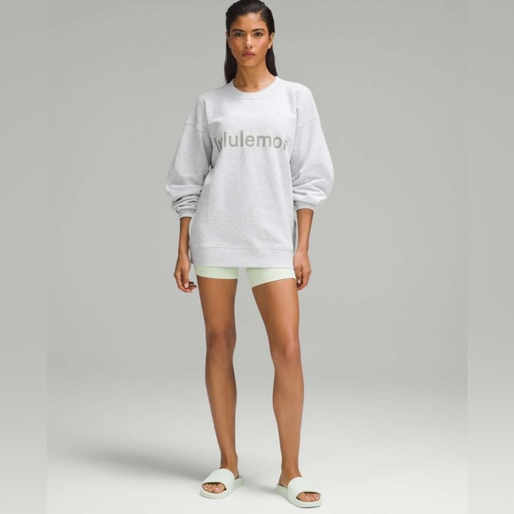 Lululemon Oversized Gray Logo Sweatshirt long sleeves crew neck sport lounge 16 - Picture 4 of 13